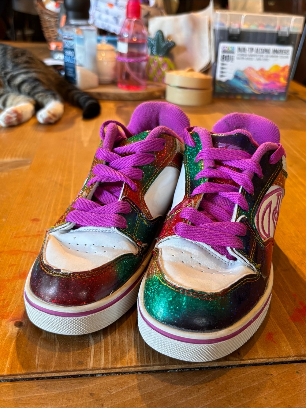 Heelys youth girls motion plus rainbow glitter skate shoes sneakers white 2